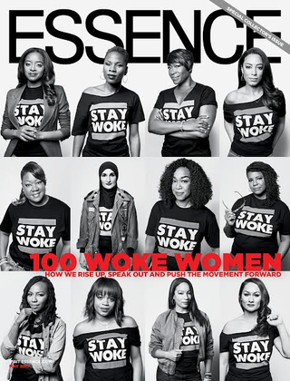Veteran journalist Joy-Ann Reid of MSNBC, top row, third from left, and political commentator Angela Rye, top, right, are among 12 women featured on Essence magazine’s “100 Woke Women” May anniversary issue.